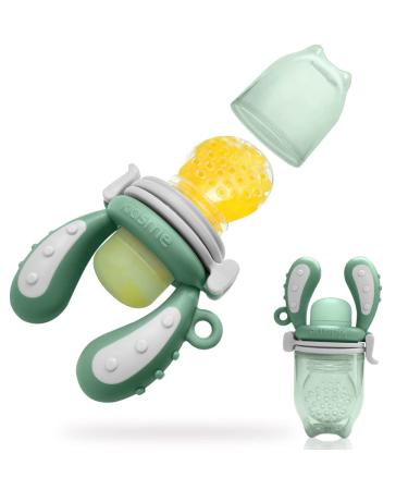 Kidsme fruit sucker baby from 4-24 months/toddler baby silicone pacifier/bite ring for fruit vegetables porridge baby food feeder with double capacity - bpa free (l2) green l