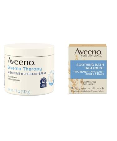 Aveeno Eczema Therapy Nighttime Itch Relief Balm Colloidal Oatmeal & Ceramide Soothes Itchy Eczema-Prone Skin 11 oz & Soothing Bath Treatment & Relief of Dry Itchy Irritated Skin Due 8 ct.