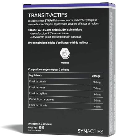 ARAGAN - Synactives - Transitactives - Intestinal Transit Food Supplement - Tamarind Purple Psyllium Prune Chicory - 20 capsules - 10 days taken - Made in France - Buy Online on GoSupps.com