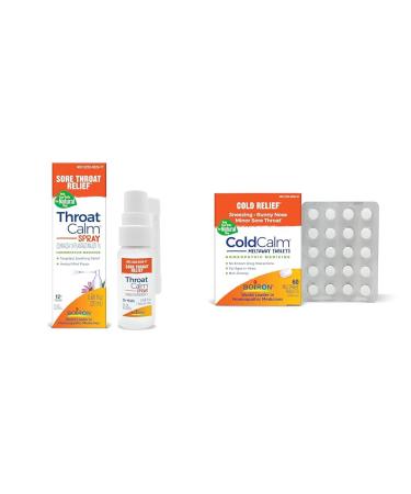 Boiron ThroatCalm Spray and ColdCalm Tablets Bundle for Soothing Sore Throat Relief and Cold Symptom Relief