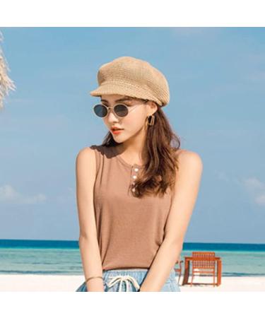 Octagonal Cap Straw Women Summer Newsboy Hat | Adjustable Boinas para Mujer | Breathable Knitted Beret - Buy Online on GoSupps.com