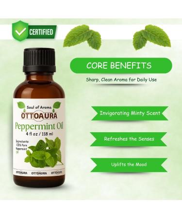 OTTO AURA Peppermint Piperita Essential Oil 4 Fl Oz 100% Natural Oil for Diffuser Aromatherapy Massage 118ml - Buy Online on GoSupps.com