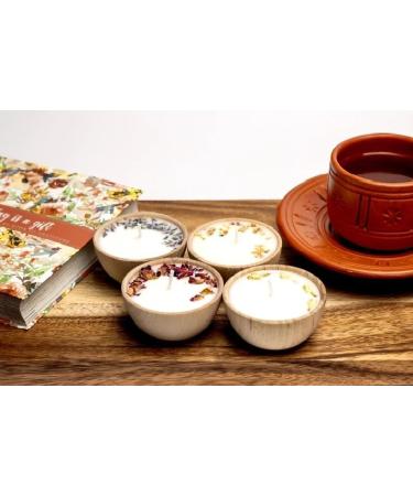 Set of Four Aromatherapy Soy Candles | All-Natural Essential Oil Infused Tea Candles with Dried Flowers | Toxin-Free White | International Shipping Available - Buy Online on GoSupps.com