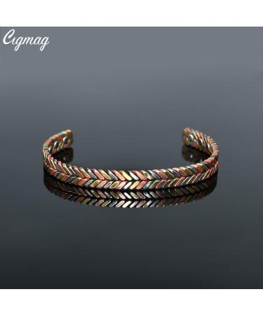 Cigmag Women's Copper Magnetic Bracelet - Adjustable Brazaletes Cuff Bangle with Ultra Strength Magnet - Tricolor Feather Design - Gift Box Included - Buy Online on GoSupps.com