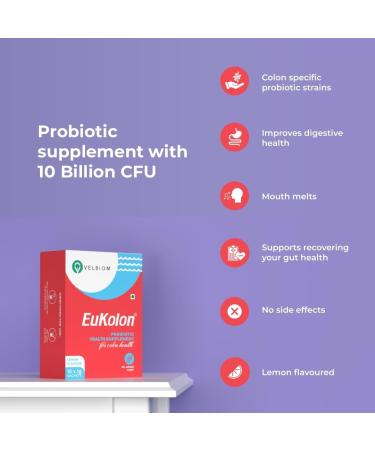 Eukolon for Boosting Colon Health Improves Gut Health Refreshes Digestive System Detoxifies Gut 10 billion CFUs Probiotic Supplement for Men and Women - 1g*10 sachets Lemon Flavour - Buy Online on GoSupps.com