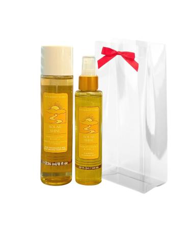 Bath & Body Works SOLAR SHINE Fine Fragrance Mist 8 fl oz & Diamond Shimmer Mist 4.9 fl oz 2-piece Gift Set with a Red Bow for Holiday