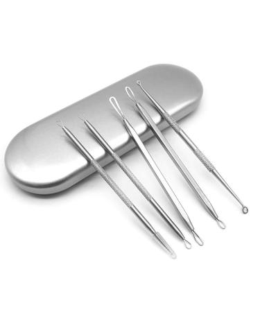 KAV Comedone Extractor Kit 5-Piece Blackhead Remover Tool Set with Storage Case for Acne Prone Skin - Stainless Steel Pimple and Blemish Extractor Tools for Deep Cleansing