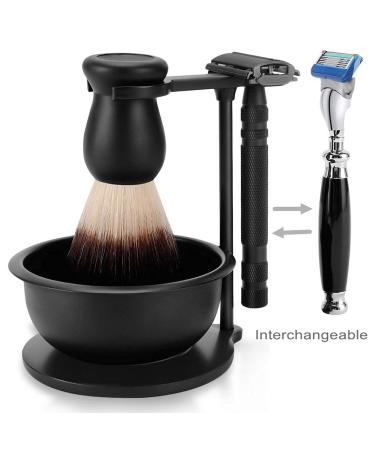 Matte Black Shaving Stand Set with Bowl, Brush, & Anti-Skid Handle - Men's Grooming Kit - Buy Online on GoSupps.com