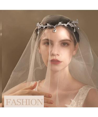 Elegant Rhinestone Leaf Wedding Silver Tiara for Bride - DonLeeving Crystal Pendent Headband - Buy Online on GoSupps.com
