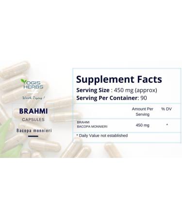 YOGIS HERBS Brahmi Capsules (Bacopa Monnieri) Herbal Supplement for Mental Energy & Brain Support 90 Veg Capsules - 100% Natural - Buy Online on GoSupps.com