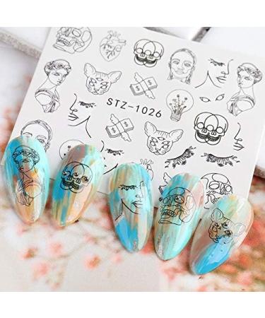 CHANGAR Abstract Lady Face Nail Sticker Decals Geometry Lining Animal Nail Art Water Transfer Sticker Rose Skull Bone Water Sliders Paper Nail Art Decor Gel Polish Sticker Manicure Tips - Buy Online on GoSupps.com
