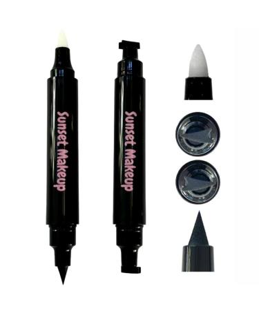 Sunset Makeup 3 in 1 Eyeliner Stamp Winged Liner Pen Waterproof Makeup Easy Cat Eye (Black)