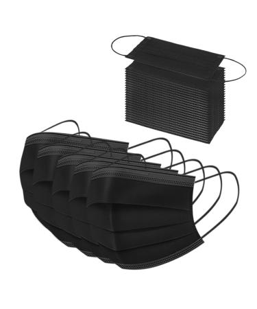 100pcs Black Disposable Face Masks - 3 Layer Non-Woven, Soft Elastic Earloop - Buy Online on GoSupps.com