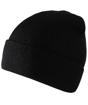 TYONMUJO Unisex Adult Knit Beanie for Men Women Warm Snug Hat Cap Black