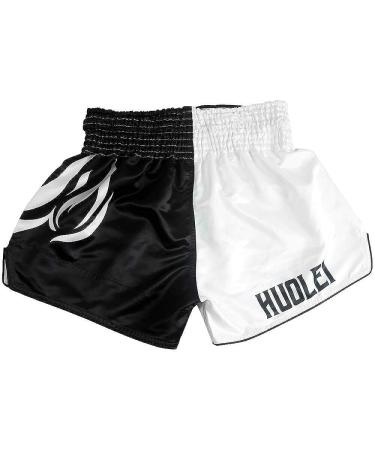 HUOLEI Muay Thai Shorts for Men and Women, High Grade MMA Gym Boxing Kickboxing Shorts - 1 White & Black XS, Waist 22-24 - Buy Online on GoSupps.com