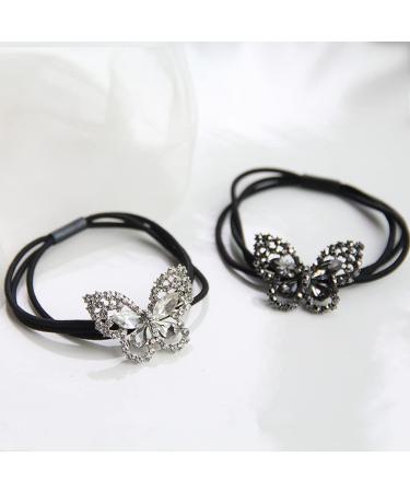 Xiwstar 6Pcs Korean Fashion Rhinestone Crystal Butterfly Hair Scrunchies - Stylish Three Layers Ponytail Holder for Women and Girls - Buy Online on GoSupps.com