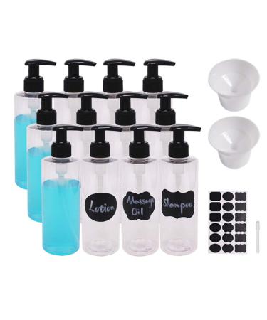 BPFY 12 Pack 8 oz Plastic Pump Dispenser Bottles for Massage Oil, Shampoo, Lotions, Body Wash Pump Bottles, Cream Refillable Containers with Pump, 2 Funnel, 18 Chalk Labels 8oz 12Pack