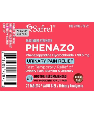 Safrel Urinary Pain Relief Tablets 72ct | Fast Acting UTI Relief | Bladder Discomfort & Pain Relief | Phenazopyridine Hydrochloride 99.5mg - Buy Online on GoSupps.com