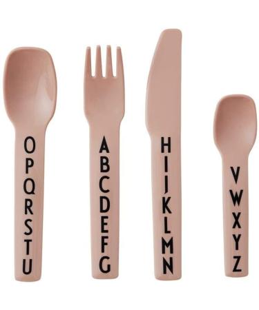 Design Letters tritan Cutlery for Baby and Kids 4 pcs. (Nude) - BPA-Free BPS-Free and EA-Free with A-Z Alphabet Print Drop-Safe Dishwasher Safe CUTLERY Nude - Cutlery