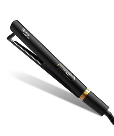 Nicebay Titanium Flat Iron with Negative Ions 5 Temperature Settings Wide Voltage for Travel - Straightener and Curler for Fast Heating Hair Care Black Yellow