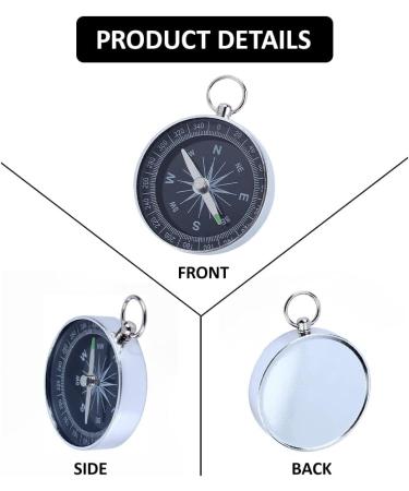 Portable Children's Keychain Compass - 40mm Aluminum Navigation Tool | Outdoor Hiking Silver Compass with White Dial - Buy Online on GoSupps.com