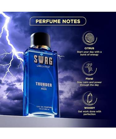 SWAG THUNDER Eau De Parfum Perfume for Man with Bergamot Sandalwood & Lily|Woody & Musky Premium Long Lasting Fragrance Scent 100m - Buy Online on GoSupps.com