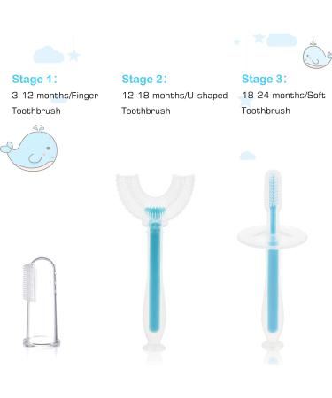 3-in-1 Baby Training Toothbrush Set - Silicone Oral Care Toothbrush for Infants & Toddlers - Extra Soft Bristles, Food Grade, 0-24 Months (3 Pack, Blue) - Buy Online on GoSupps.com
