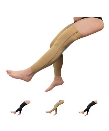 Footless Thigh High 20-30 mmHg Compression Wide Leg Stocking Zipper (With Zipper Beige 5X-Large) With Zipper Beige 5X-Large