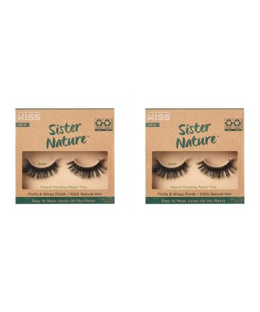 KISS Lashes Sister Nature False Eyelashes Easy to Wear & Easier on the Planet 100% Natural Hair Wispy and Fluffy Lash Finish Reusable - Sage 1 Pair (Pack of 2) Sage 1 Count (Pack of 2)