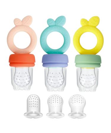 PandaEar 3 Pack Silicone Baby Fruit Food Feeder Pacifier with 3 Sizes Silicone Pouches BPA Free Mesh Feeder for Infants