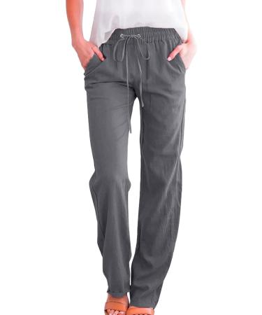 Womens Dark Gray Straight Leg Cotton Line Pants with Drawstring Waist - 3X-Large - Buy Online on GoSupps.com