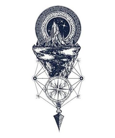 Waterproof Temporary Tattoo Stickers - Set of 12 Compass Grey Watercolor Blue Designs - Buy Online on GoSupps.com