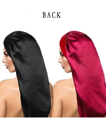 Buy Ladaypoa Long Satin Sleeping Cap | 2-Piece Extra Large Sleeping Hats for Women - Black & Red Perfect for Long Braids - Buy Online on GoSupps.com