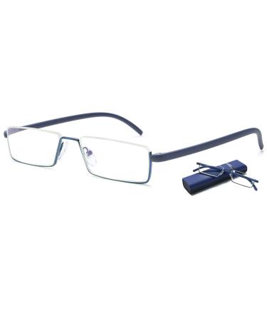Lanomi narrow reading glasses Blue light filter metal men's semiconductor flexible tr90 arm women reading aid visual aid with case blue (HD lens) 1.25 diopters