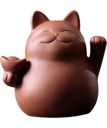 Handmade Chinese Zisha Tea Pet Maneki Neko - Lucky Wealth Cat for Kung Fu Tea Tray Accessories - Multi-Colored Purple Clay - Buy Online on GoSupps.com