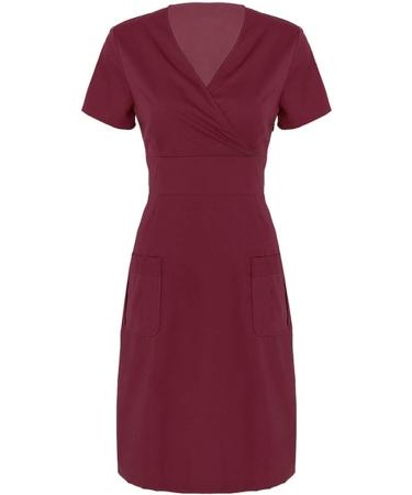 Women's Short Sleeve V-Neck Scrub Dress - XX-Large Red | Chaofanjiancai - Buy Online on GoSupps.com