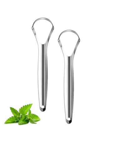 2 Pack Tongue Scraper stainless Steel Tongue Cleaners Tongue Scraper for Adults and Kids Reduce Bad Breath and Fresh Breath(Silver) 2 Pack Silver Tongue Scraper