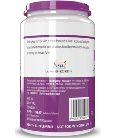 Sheltr Iron Supplement for Men -100% Chelated - with Vitamin B12 Folic Acid & Vitamin C for High Absorption (60 Veg Capsules) - Buy Online on GoSupps.com