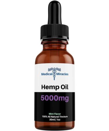 Medical Miracles Hemp Oil 100% Natural Tincture (5000mg Hemp Oil) One x 2 Ounce Dropper Bottle