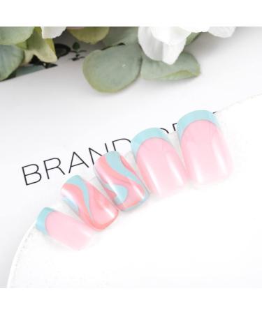 Sethexy French Short Square Blue Swirl Fake Nails - 24Pcs Glossy Press On Acrylic Stick On Nail Tips - Buy Online on GoSupps.com