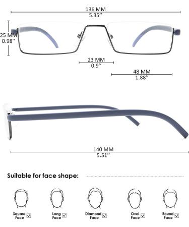 Koosufa Anti-Blue Light Semi-Frame Reading Glasses for Men - Ultra Light TR90 Metal Frame Reading Aid - Buy Online on GoSupps.com