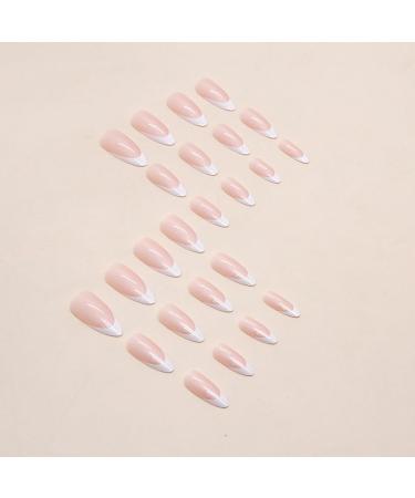 White French Tip Press On Nails - Almond Pink Chrome Design Full Cover Long Acrylic False Nails for Women & Girls - 24 Pcs - Buy Online on GoSupps.com