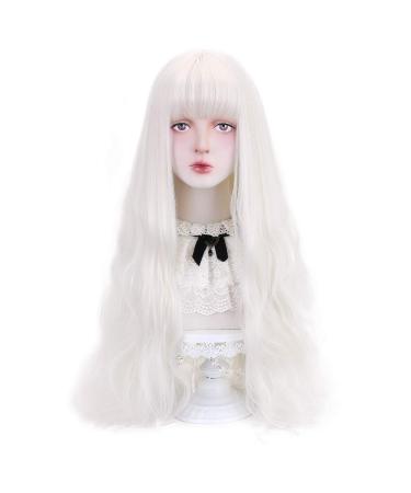 Long White Synthetic Wig with Bangs - Natural Wavy Cosplay Wig for Women - 30 (White - Buy Online on GoSupps.com