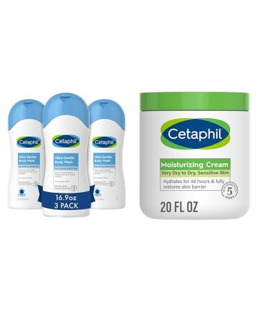 Cetaphil Ultra Gentle Body Wash 16.9oz Pack of 3 - For Dry to Normal & Body Moisturizer Hydrating Moisturizing Cream for Dry to Very Dry