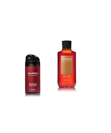 Bath & Body Works - Bourbon - Deodorizing Body Spray and 2 in 1 Hair and Body Wash - Gift Set