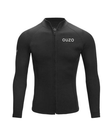 Wetsuit Top Men 1.5mm Neoprene Wetsuits Jacket Front Zip Long Sleeve Wetsuit Shirts Swimming Diving Surfing Snorkeling Suit for Water Sports black X-Large