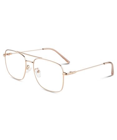 LINVO Glasses Without Prescription for Men Women Classic Metal Frame Eyeglasses Vintage Aviator Glasses Fake Glasses Gold