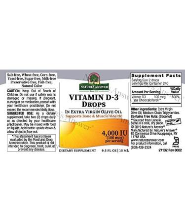 Nature's Answer Vitamin D-3 Drops 4000 IU - 0.5 fl oz | Immune Booster for Muscle, Bone, and Heart Health - Buy Online on GoSupps.com