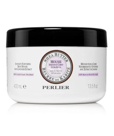 Perlier Shea Butter & Lavender 48 Hour Hydration Body Mousse 13.5 fl oz Ultra-Moisturizing Cream Fast-Absorbing Non-Greasy 100% Organic Shea Butter Soft & Radiant Skin Light Lavender Scent