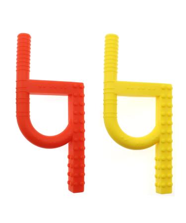 Tuxepoc Sensory chew Toys for Autistic Children fluxy Oral Motor Chewy Tool for Kids with Teething ADHD Autism Biting Needs Teether Silicone chewlery for Boys&Girls (Red Yellow)
